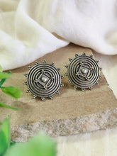 Silver Plated Round Oxidised Stud Earrings for Women | AMOLA