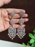 Silver Replica Navratri Pearl Drop Earrings | AMOLA
