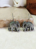Silver Plated Oxidised Elephant Hook Earrings | AMOLA
