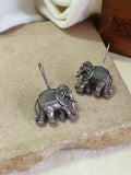 Silver Plated Oxidised Elephant Hook Earrings | AMOLA