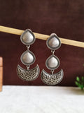 Silver Oxidised Half Moon Pear Drop Earrings | AMOLA