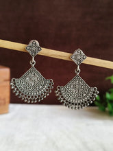 Oxidised Square Motif Silver Plated Dangler Earrings | AMOLA
