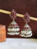 German Silver Green Stone Oxidized Jhumkas | AMOLA