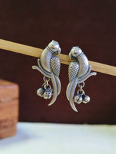 Charming Oxidized Silver Parrot Stud Earrings | AMOLA