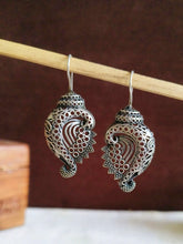 Silver Look-Alike Shankh Oxidised Hook Earrings | AMOLA