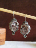 Silver Look-Alike Shankh Oxidised Hook Earrings | AMOLA