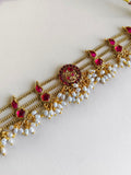 Gold-Plated Red Gemstone Pearl Choker Set | AMOLA
