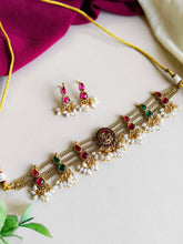Gold-Plated Red & Green Gemstone Choker Set | AMOLA