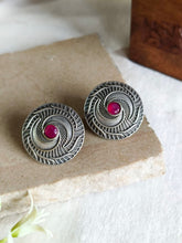 Oxidised Emerald Round Silver Studs | AMOLA