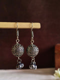 Ornate Oxidized Silver Drop Earrings | AMOLA
