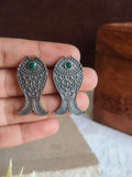 Oxidized Silver Fish Motif Stud Earrings | AMOLA