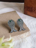 Oxidized Silver Fish Motif Stud Earrings | AMOLA