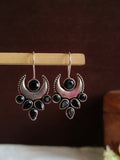 Oxidized Silver Crescent Moon Hook Earrings | AMOLA