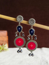 Silver Polish Hand-Painted Meenakari Dangler Earrings | AMOLA