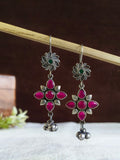 Oxidized Silver Floral Hook Earrings | AMOLA