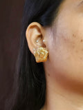 Textured Golden Floral Statement Studs | AMOLA