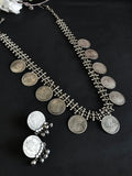 Silver Look Alike Coin Necklace Set | AMOLA