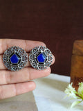 Silver Look a like Oxidised Gemstone Stud | AMOLA
