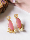 Pink Monalisa Stone Pearl Drop Studs | AMOLA