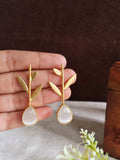 Red Teardrop Stone Golden Leaf Earring | AMOLA