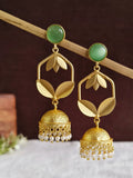 Golden Leaf Pearl Drop Jhumka Earring | AMOLA