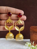 Golden Leaf Pearl Drop Jhumka Earring | AMOLA