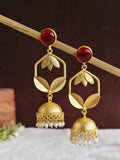 Golden Leaf Pearl Drop Jhumka Earring | AMOLA