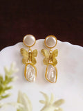 Golden Pearl-Beaded Butterfly Drop Earrings | AMOLA