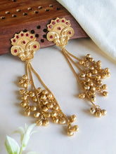 Traditional Red-Stone Kashmiri Ghungroo Earrings | AMOLA