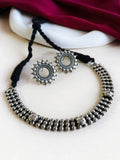 Oxidised Silver Sparkle Choker Set with Studs | AMOLA