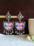 D Shaped Enamel Earrings with Small Ghungroo | AMOLA