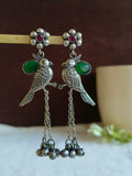 Oxidized Silver Bird Gemstone Dangle Earrings | AMOLA