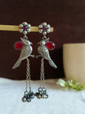 Oxidized Silver Bird Gemstone Dangle Earrings | AMOLA