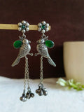 Oxidized Silver Bird Gemstone Dangle Earrings | AMOLA