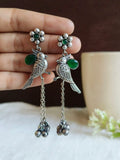 Oxidized Silver Bird Gemstone Dangle Earrings | AMOLA