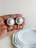Golden Cotton Pearl Hoop Earrings | AMOLA