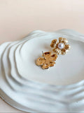 Anti Tarnish Golden Pearl Floral Stud Earrings | AMOLA