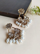 Gold Polki Diamond Pearl Dangler Earrings | AMOLA