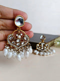 Gold Plated Polki Pearl Chandelier Earrings | AMOLA