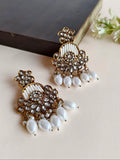 White Polki Kundan Wedding Chandbali Earrings | AMOLA