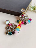 Multicolor Polki Diamond Golden Dangler Earring | AMOLA