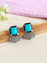 Oxidized Silver Plated Turquoise Stone Studs | AMOLA