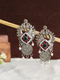Silver oxidized Peacock Coin motifs Earrings | AMOLA