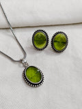 Green Onyx Oxidized chain Pendant Set | AMOLA