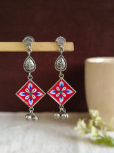 Hand Painted Oxidised Silver Enamel Earrings | AMOLA