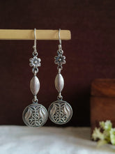 Silver Polished Oxidized Boho Hook Earrings | AMOLA