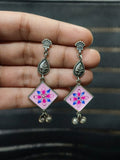 Hand Painted Oxidised Silver Enamel Earrings | AMOLA