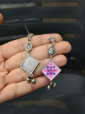 Hand Painted Oxidised Silver Enamel Earrings | AMOLA