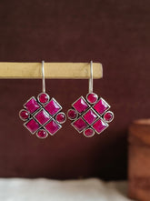 Silver Look Oxidized Studded Hook Earrings | AMOLA