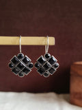 Silver Look Oxidized Studded Hook Earrings | AMOLA